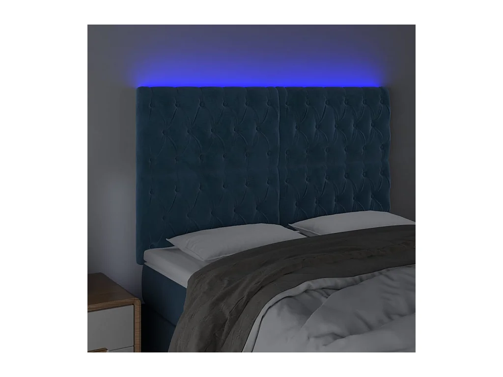 Tête de lit à LED Bleu foncé 144x7x118-128 Velours