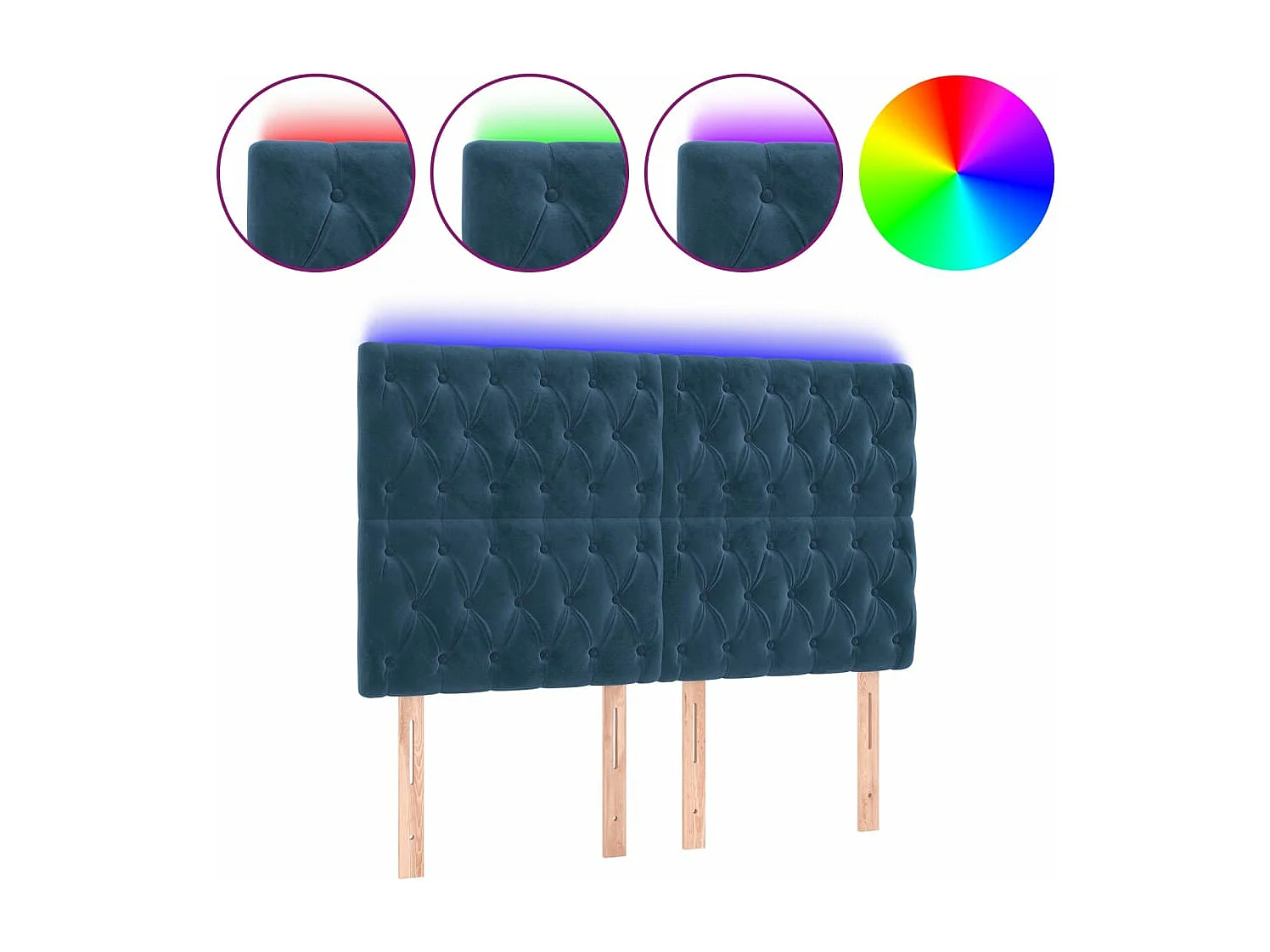 Tête de lit à LED Bleu foncé 144x7x118-128 Velours