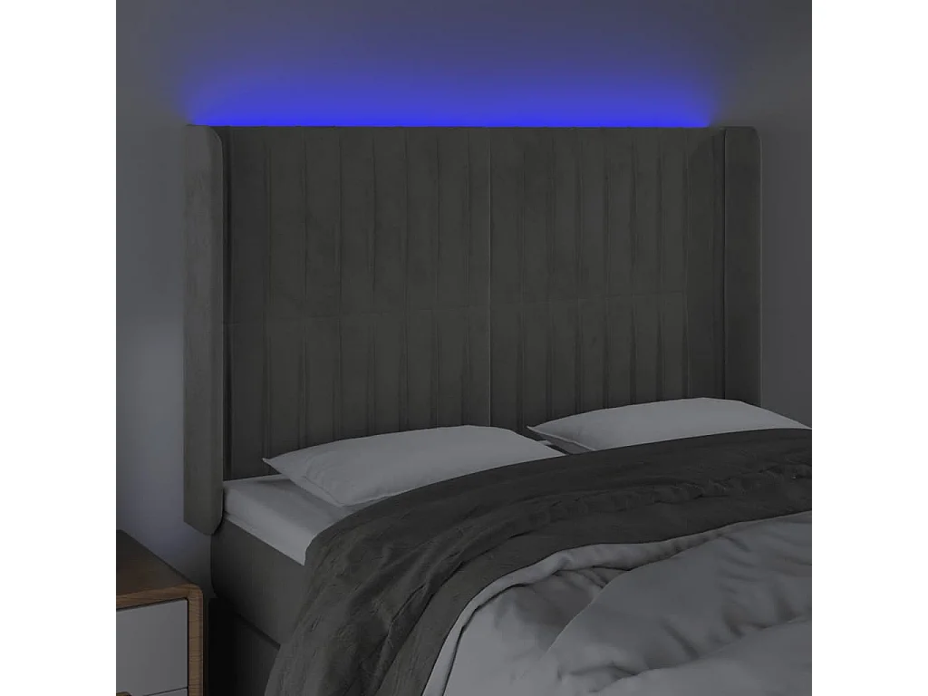 Tête de lit à LED Gris clair 147x16x118-128 Velours