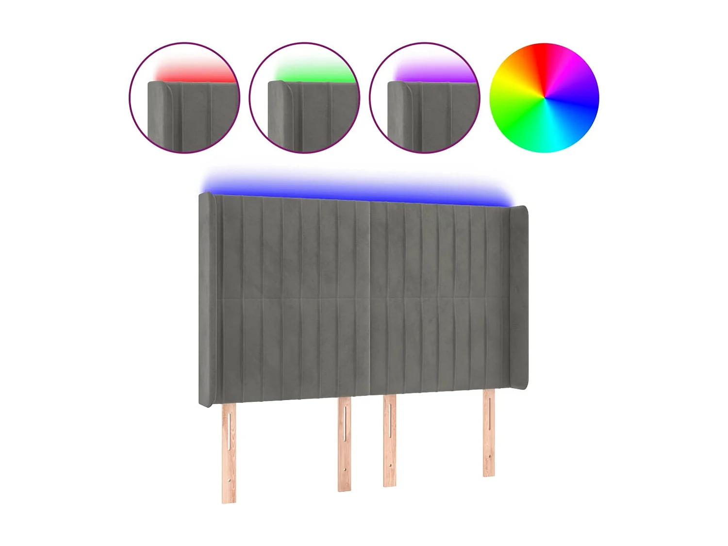 Tête de lit à LED Gris clair 147x16x118-128 Velours