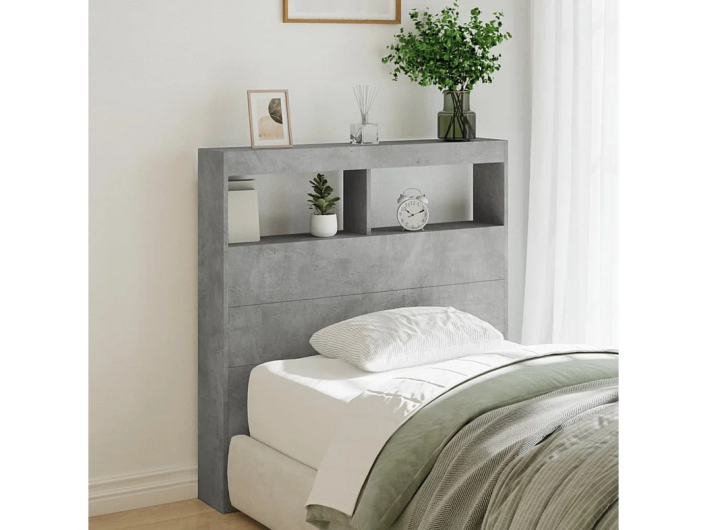 Armoire tête de lit avec LED gris béton 100x17x102
