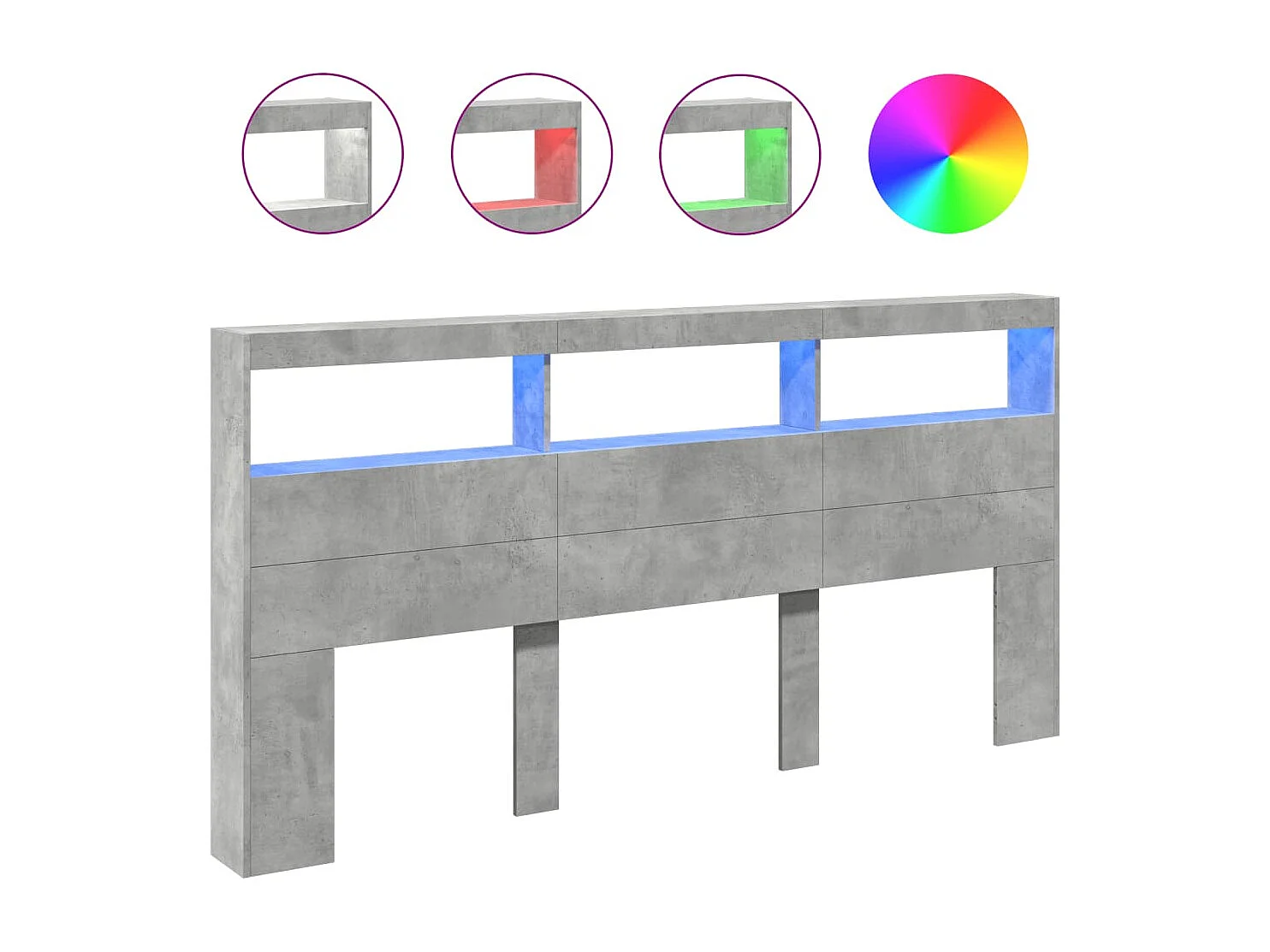 Armoire tête de lit avec LED gris béton 200x17x102