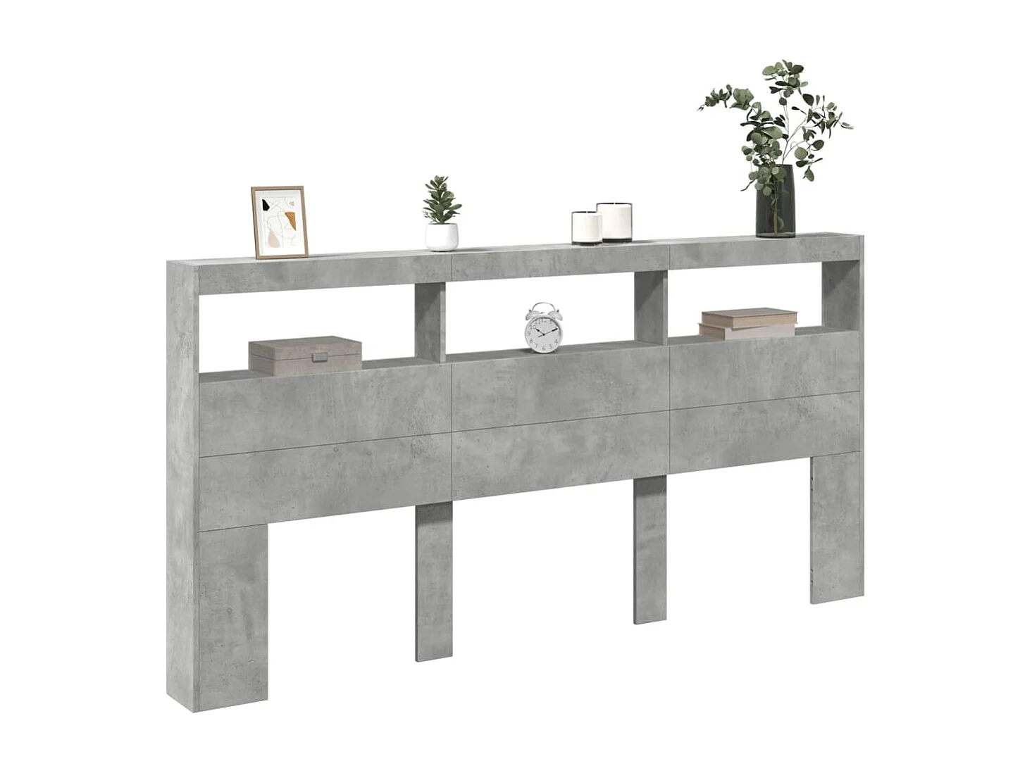 Armoire tête de lit avec LED gris béton 200x17x102