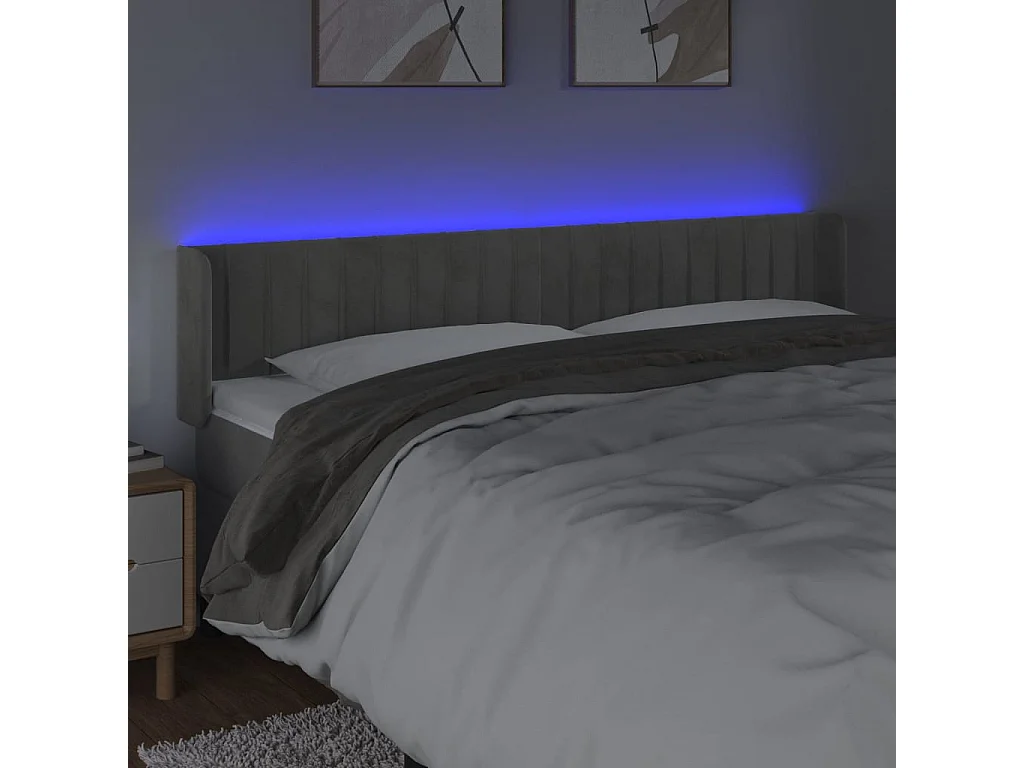 Tête de lit à LED Gris clair 203x16x78-88 Velours