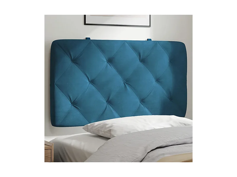 Coussin de tête de lit bleu 80cm velours