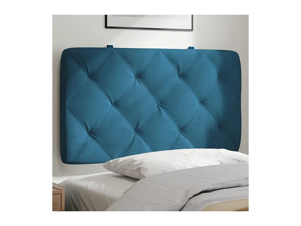 Coussin de tête de lit bleu 80cm velours