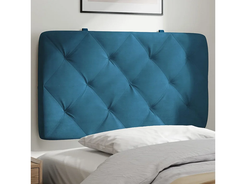 Coussin de tête de lit bleu 80cm velours
