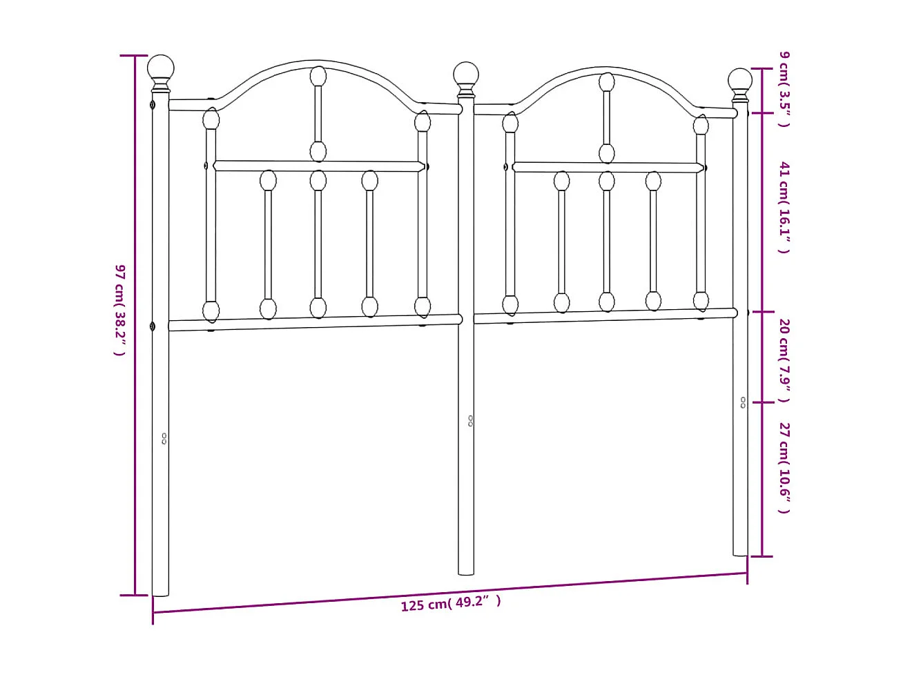 Tête de lit métal noir 120cm