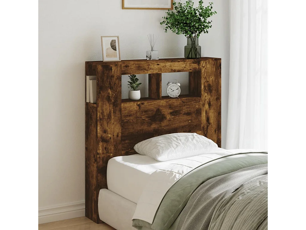 Tête de lit à LED chêne fumé 100x18,5x103,5 bois d'ingénierie