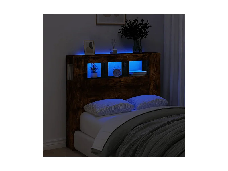 Tête de lit à LED chêne fumé 120x18,5x103,5 bois d'ingénierie