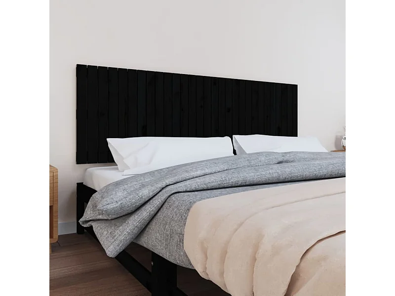 Tête de lit murale Noir 185x3x60 Bois massif de pin