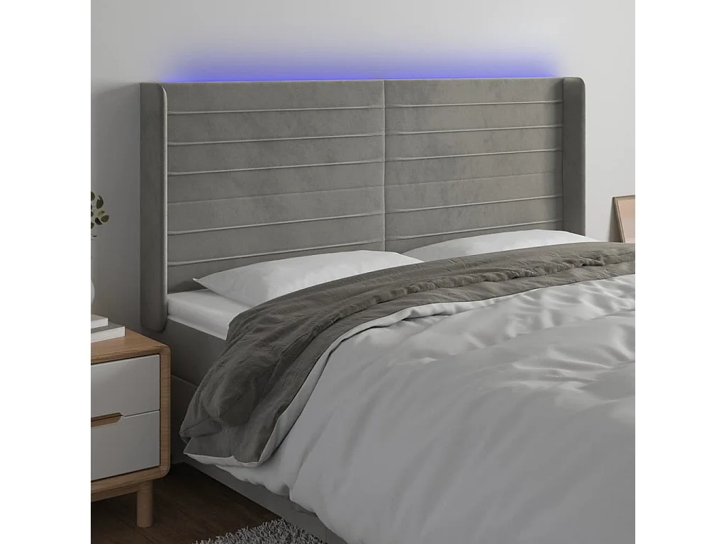 Tête de lit à LED Gris clair 183x16x118-128 Velours