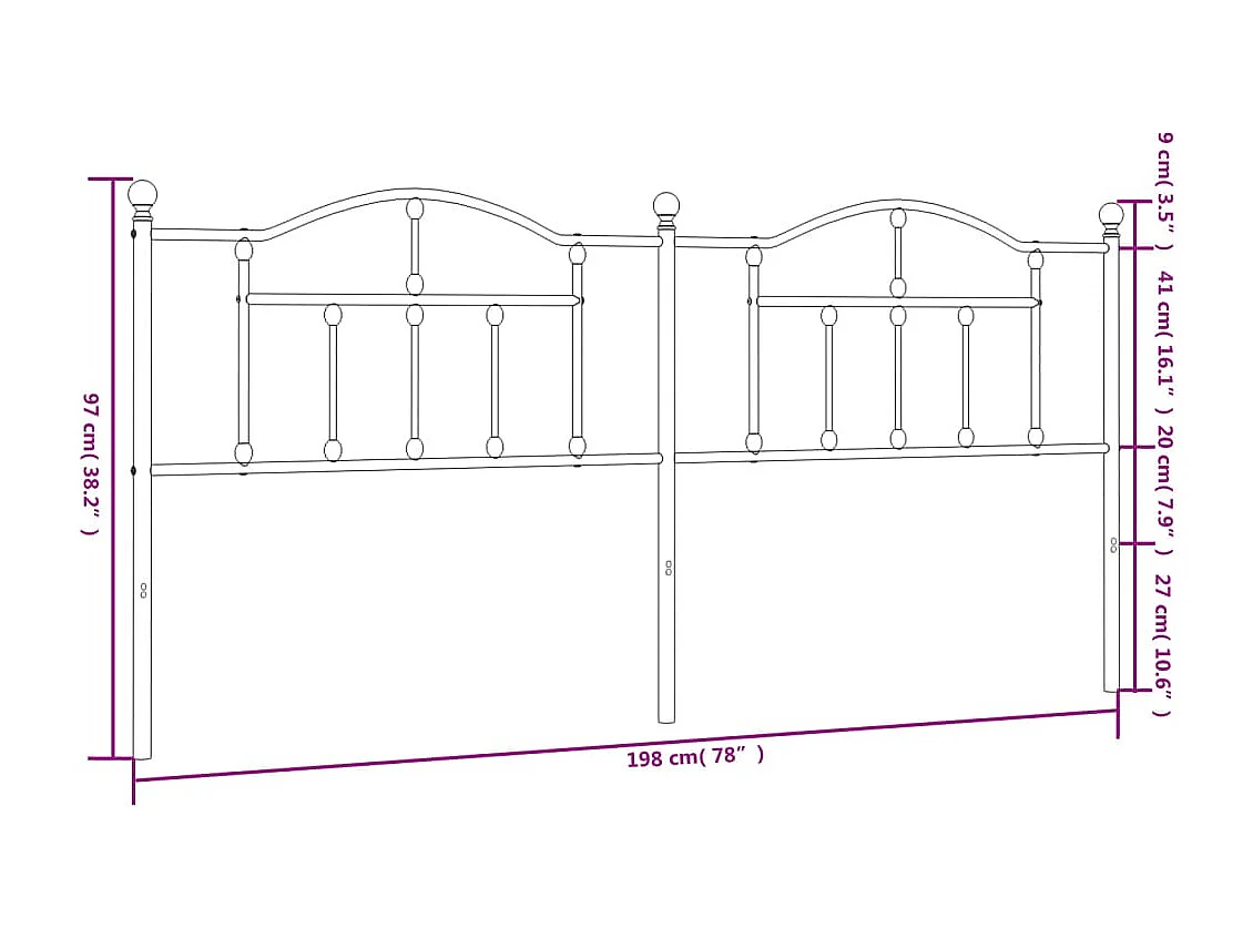 Tête de lit métal noir 193cm