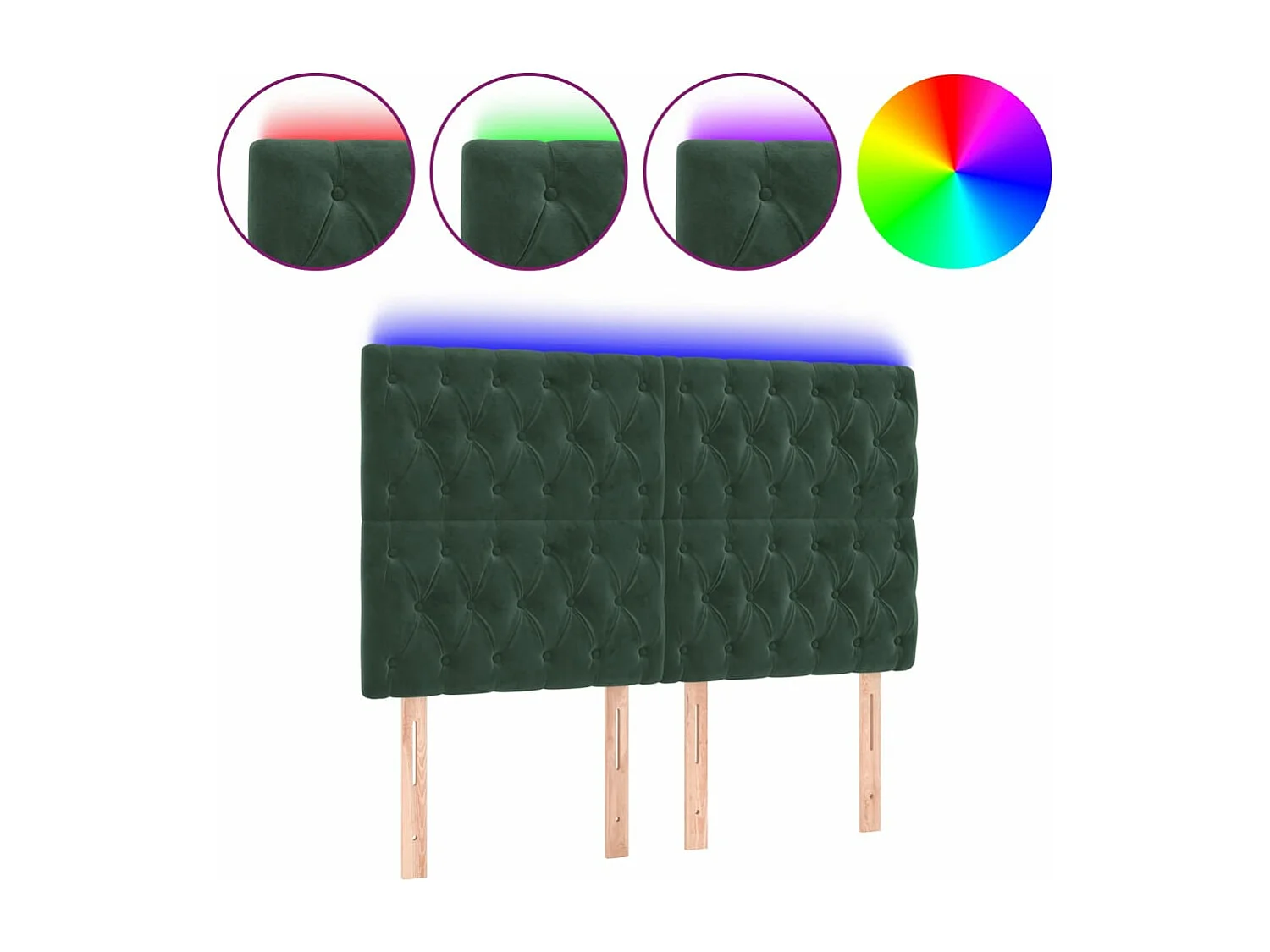 Tête de lit à LED Vert foncé 144x7x118-128 Velours