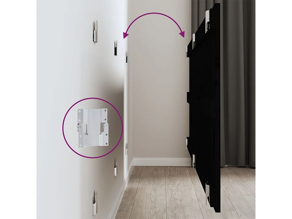 Tête de lit murale Noir 147x3x60 Bois massif de pin