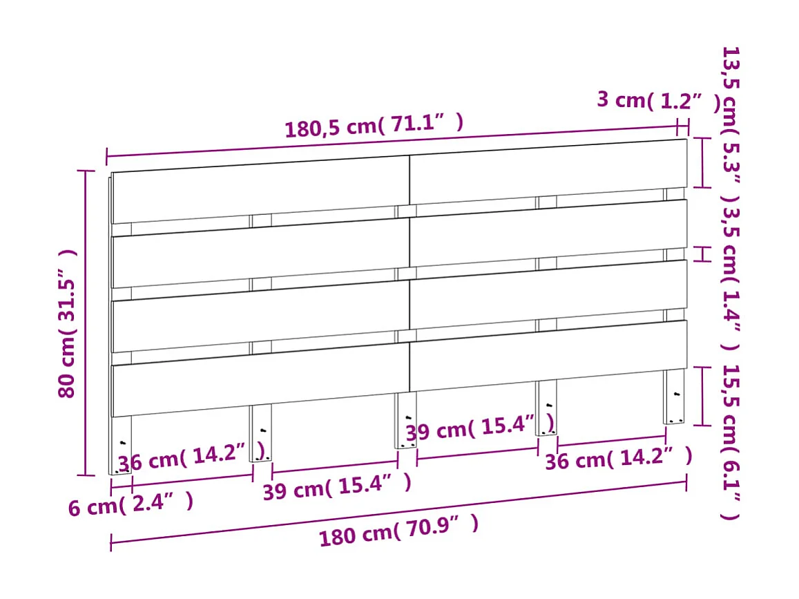 Tête de lit marron 135cm bois massif de pin