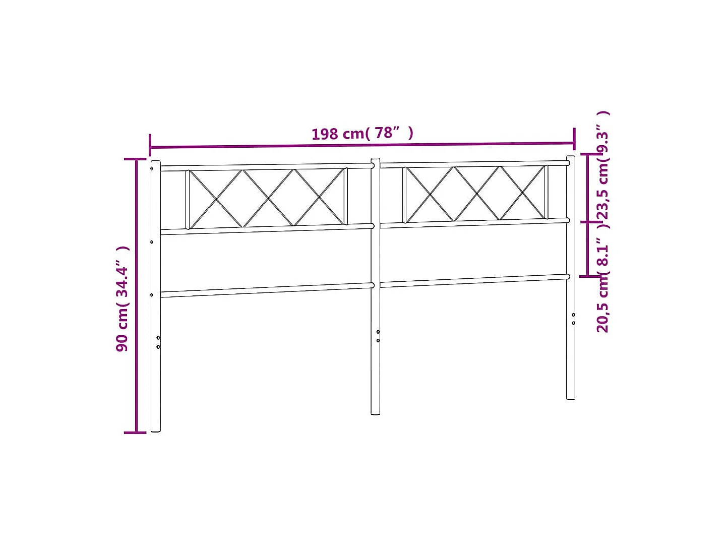 Tête de lit métal noir 193cm