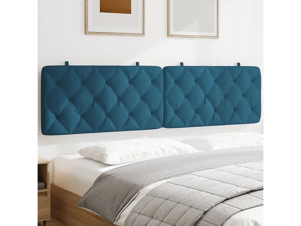 Coussin de tête de lit bleu 200cm velours