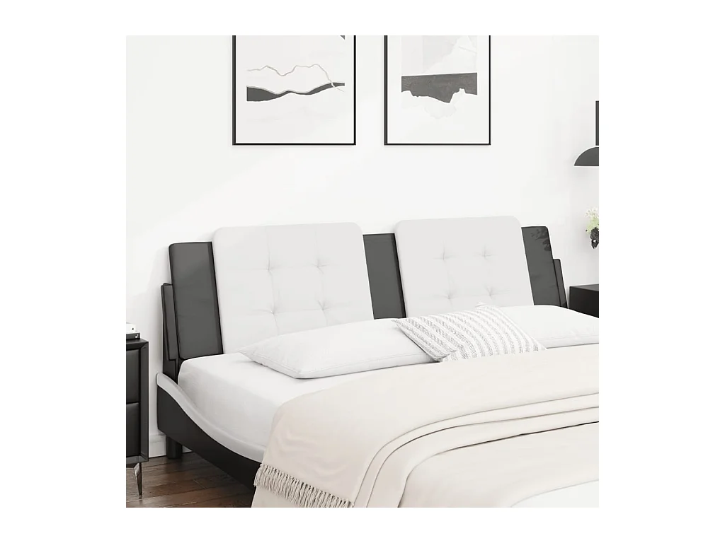 Coussin de tête de lit blanc et noir 180cm similicuir