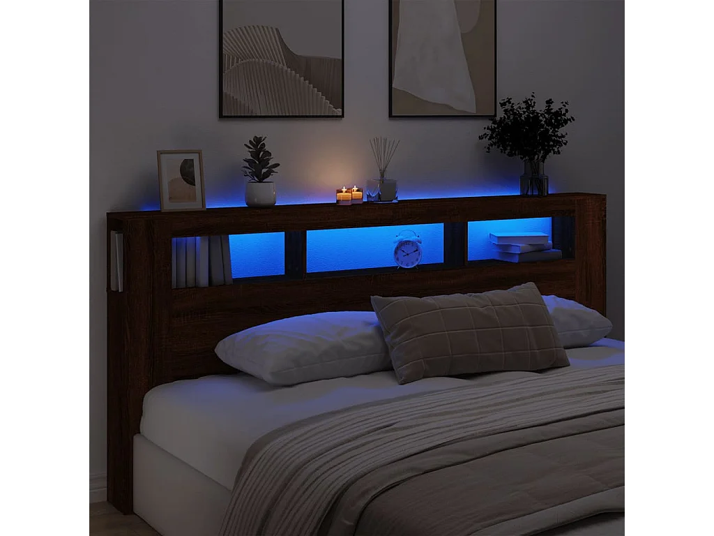Tête de lit à LED chêne marron 220x18,5x103,5 bois ingénierie