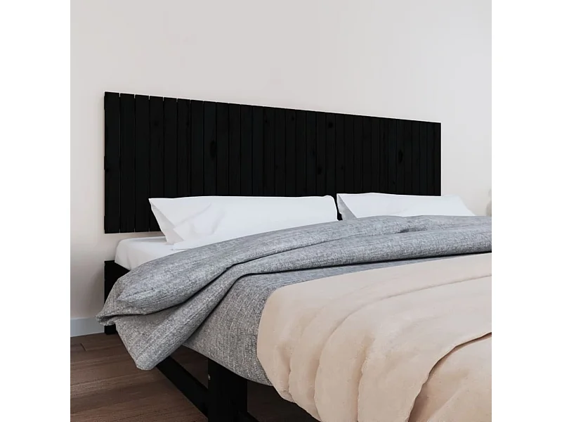 Tête de lit murale Noir 204x3x60 Bois massif de pin