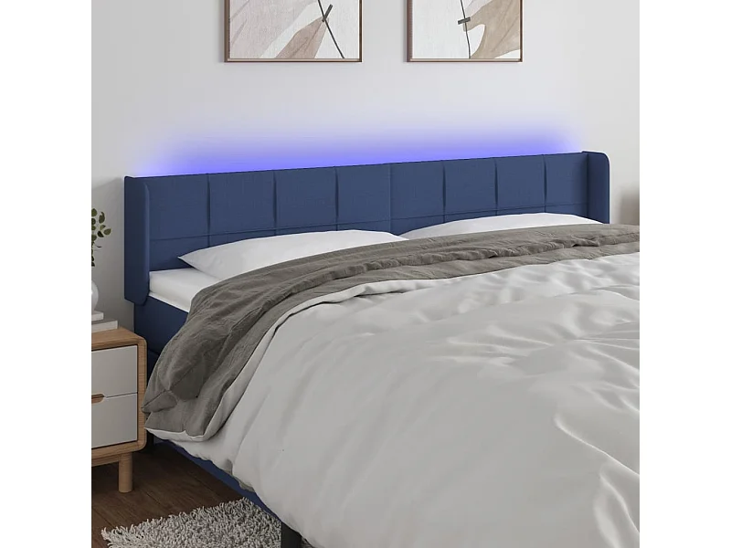 Tête de lit à LED Bleu 163x16x78-88 Tissu