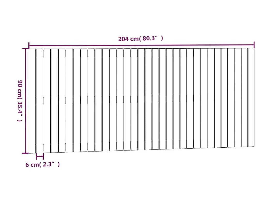 Tête de lit murale Blanc 204x3x90 Bois massif de pin
