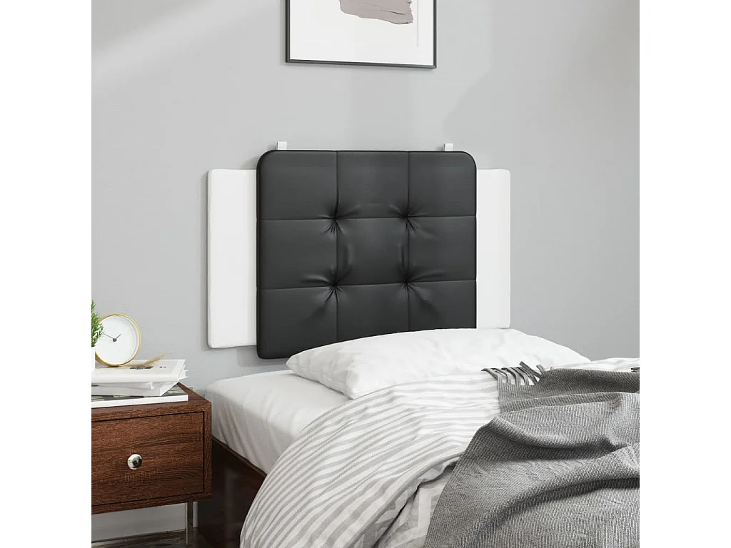 Coussin de tête de lit noir et blanc 80cm similicuir