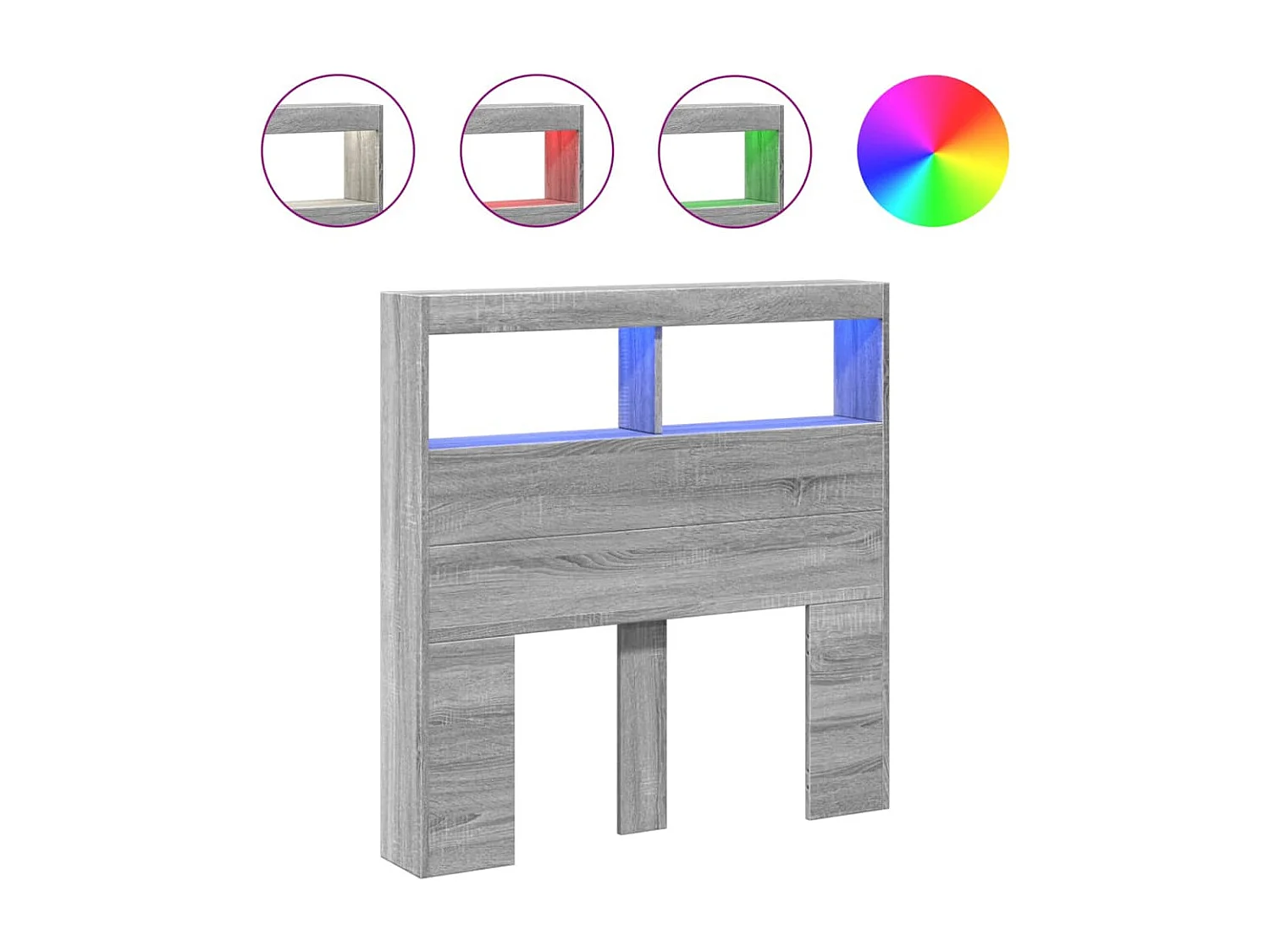 Armoire tête de lit avec LED sonoma gris 100x17x102