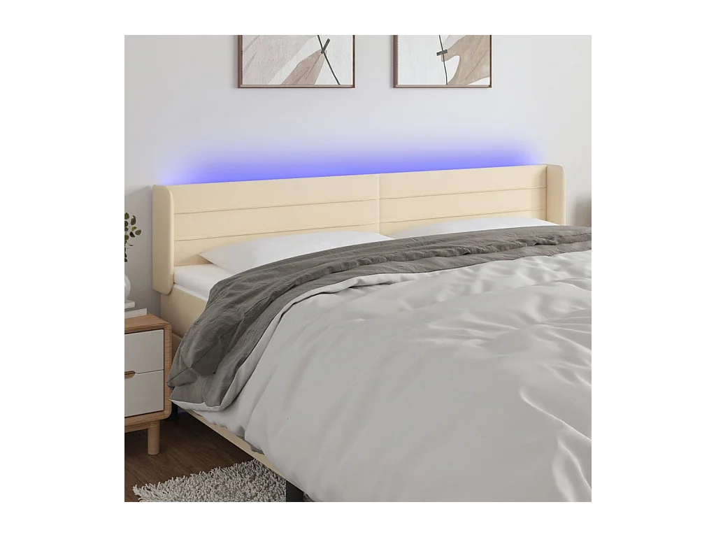 Tête de lit à LED Crème 203x16x78-88 Tissu