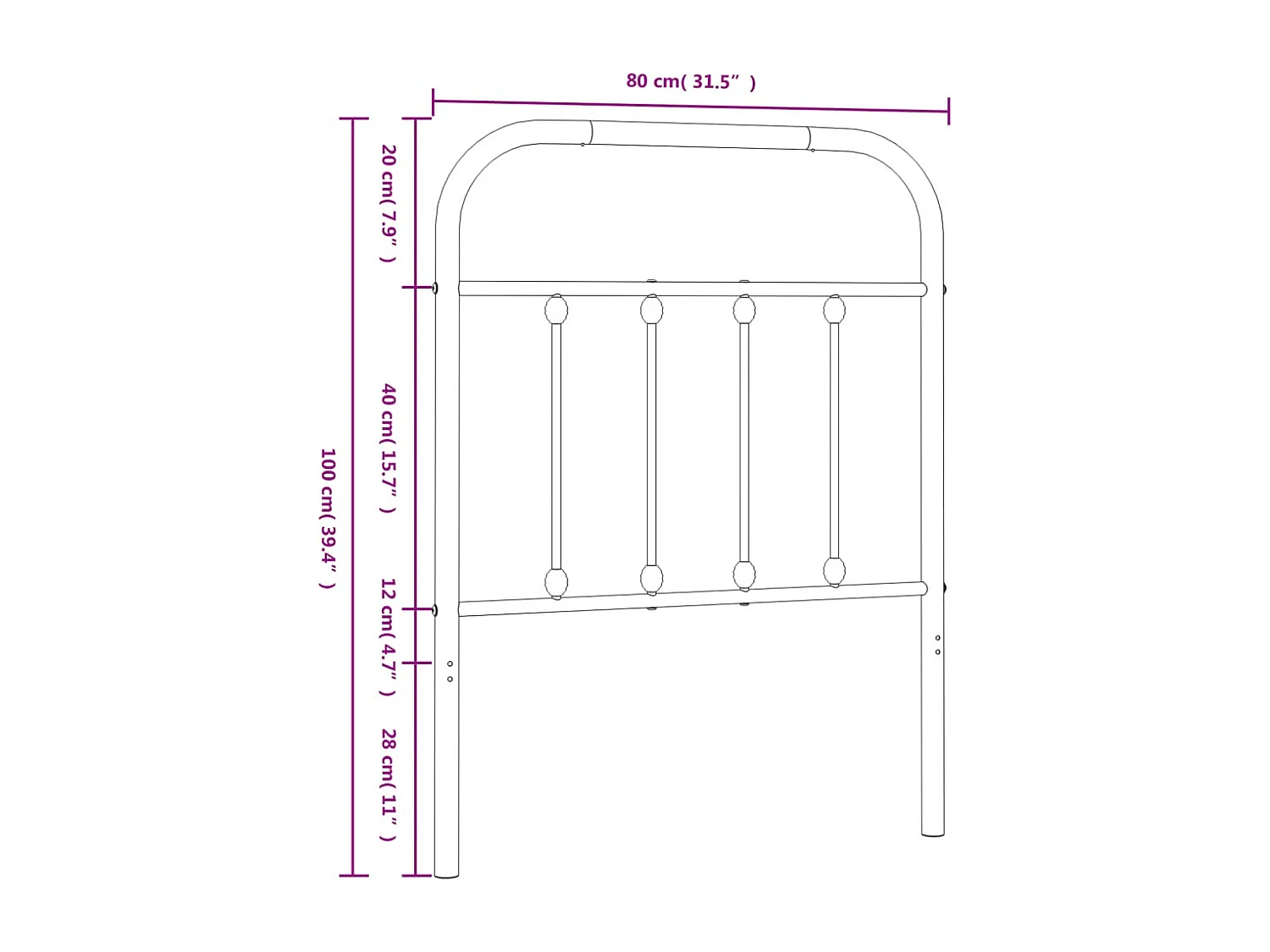 Tête de lit métal noir 75cm