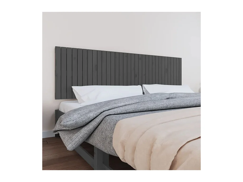 Tête de lit murale Gris 204x3x60 Bois massif de pin