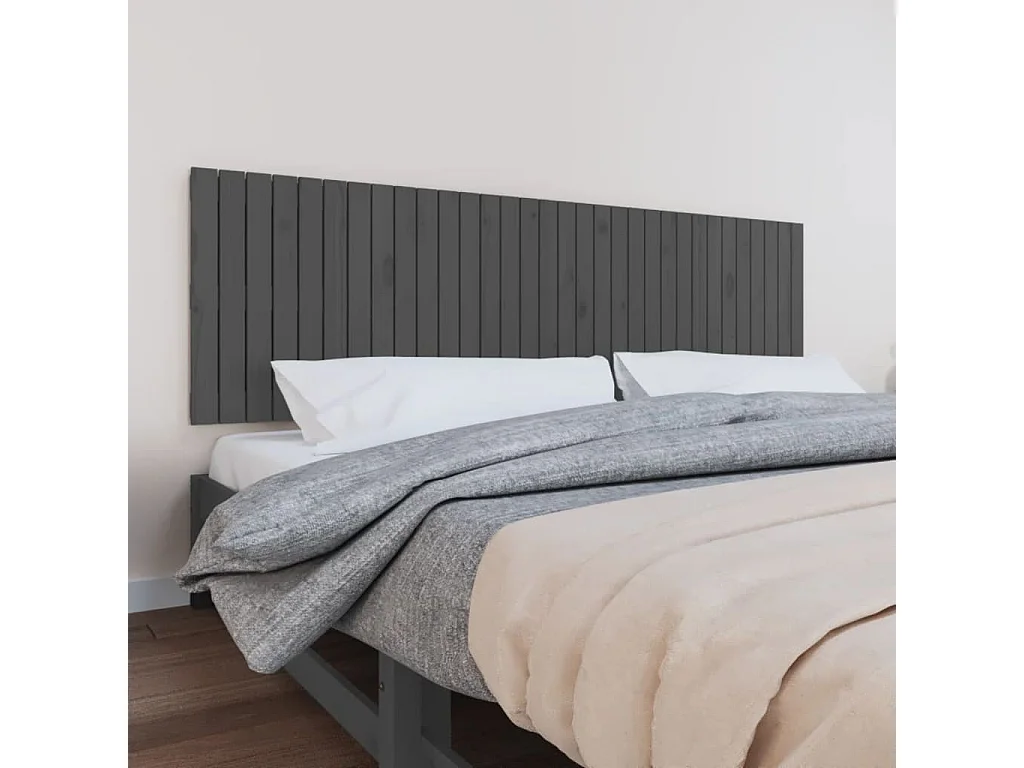 Tête de lit murale Gris 204x3x60 Bois massif de pin