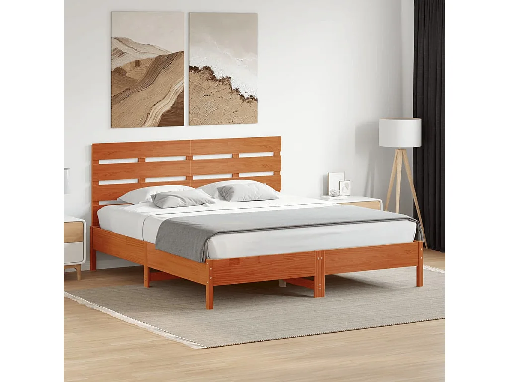 Tête de lit marron 180cm bois massif de pin