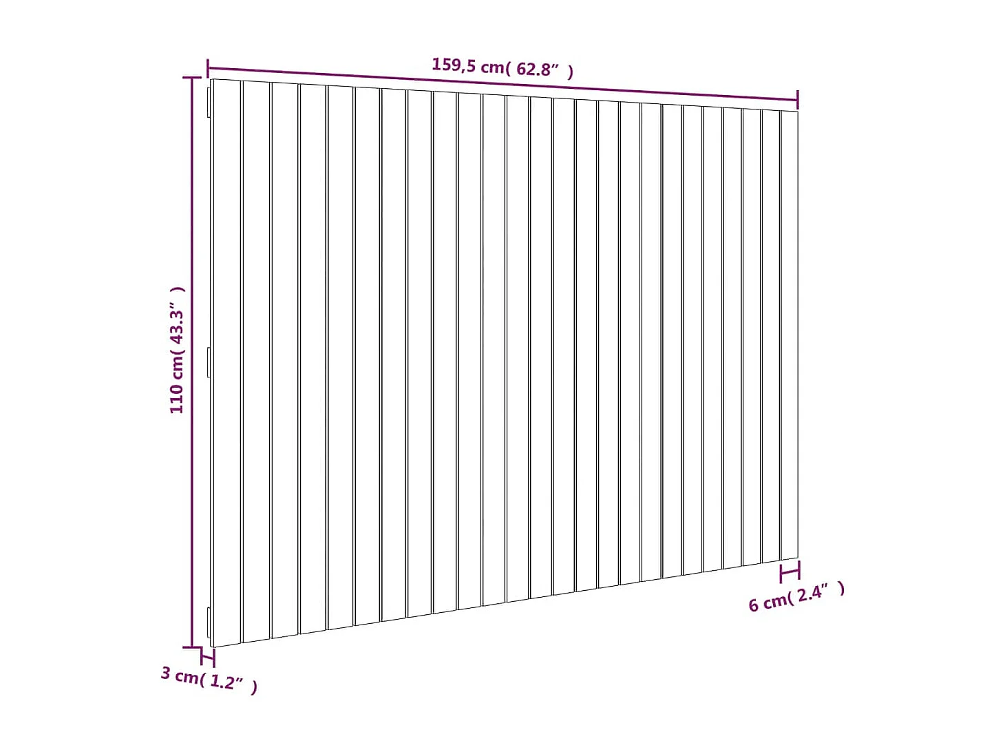 Tête de lit murale Noir 159,5x3x110 Bois massif de pin