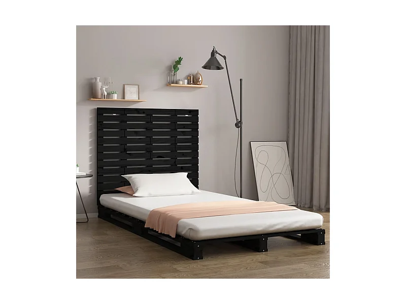 Tête de lit murale Noir 126x3x91,5 Bois massif de pin