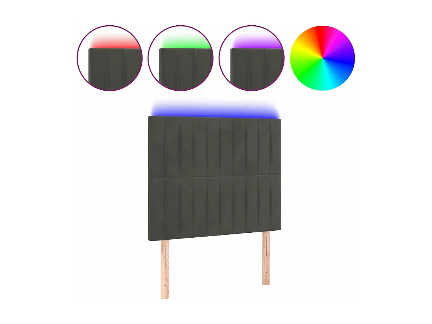 Tête de lit à LED Gris foncé 100x5x118-128 Velours