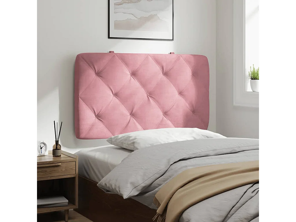 Coussin de tête de lit rose 80cm velours
