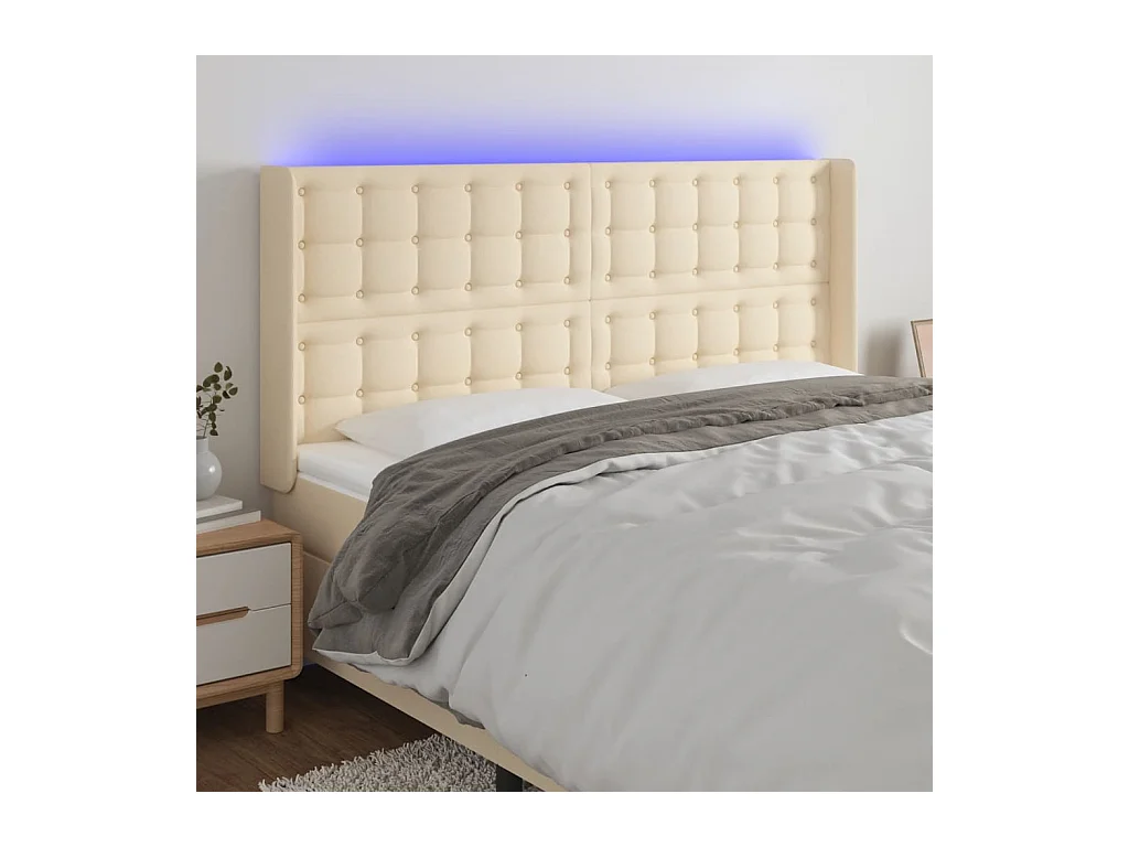 Tête de lit à LED Crème 183x16x118-128 Tissu