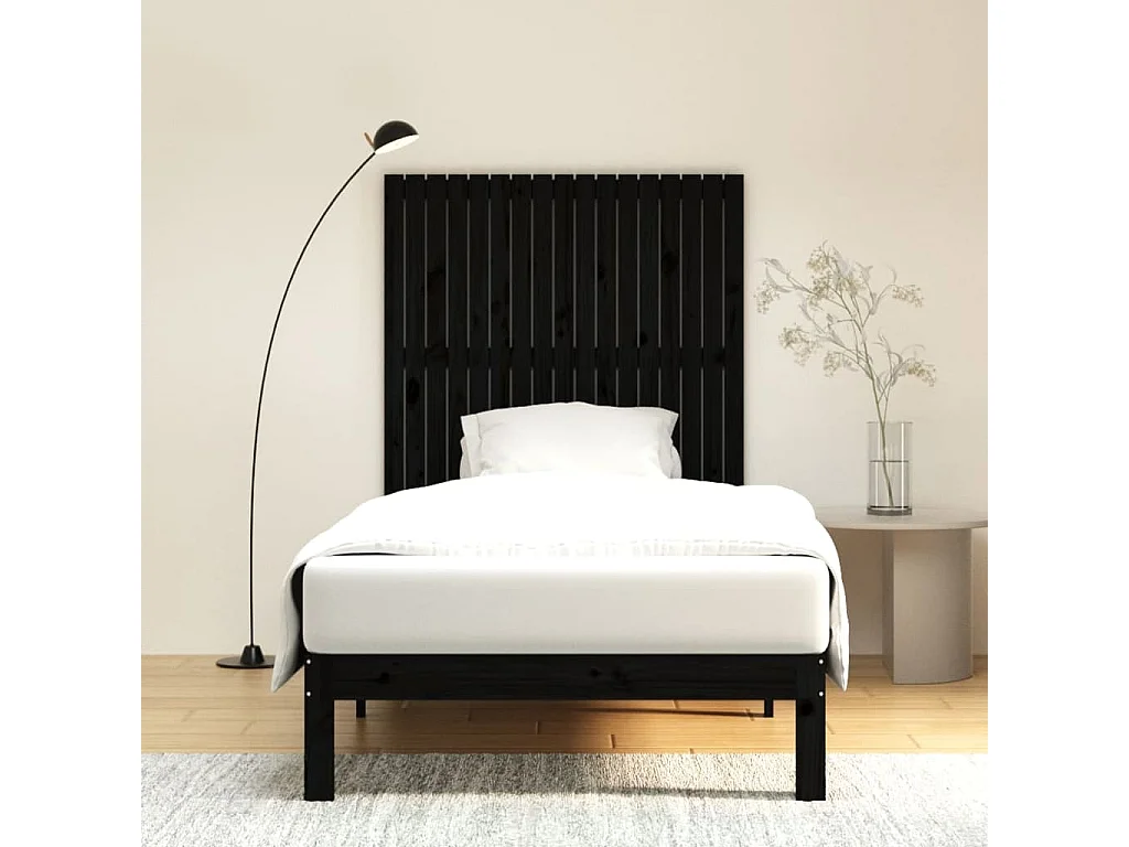 Tête de lit murale Noir 108x3x110 Bois massif de pin