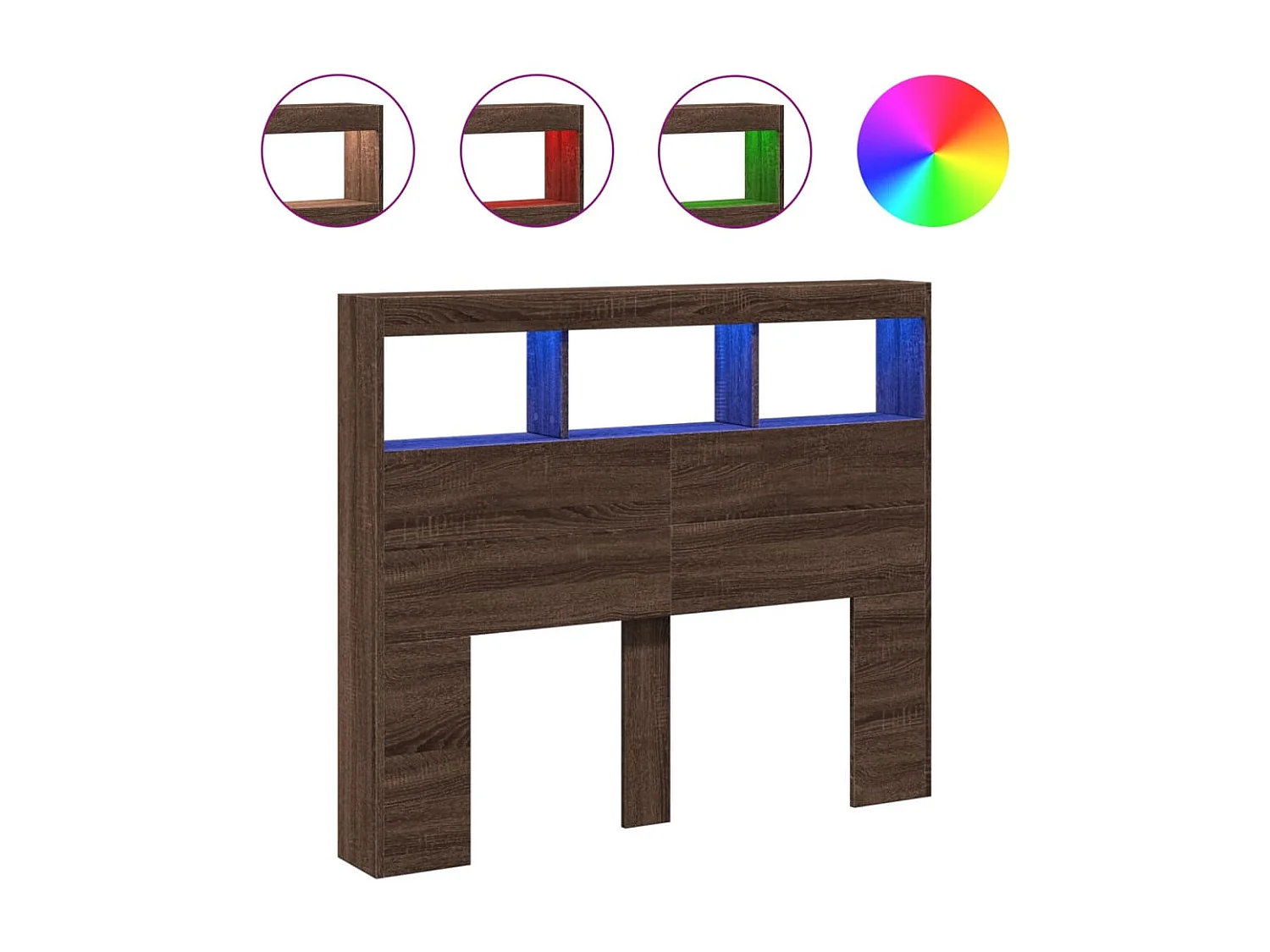 Armoire tête de lit avec LED chêne marron 120x17x102