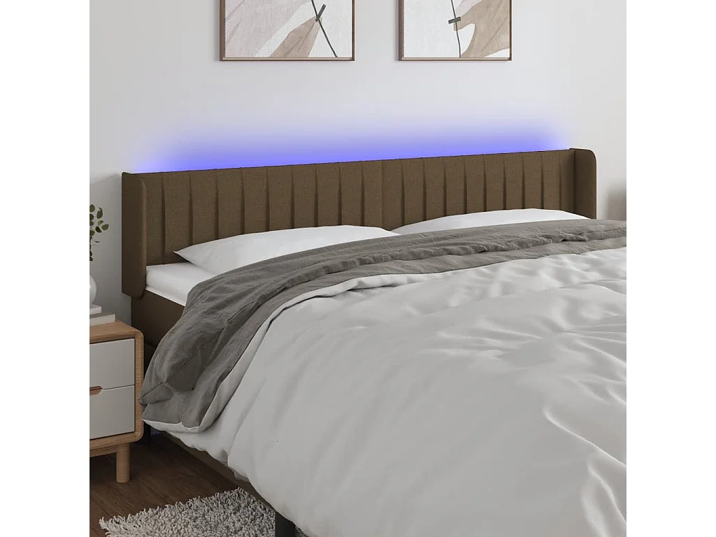 Tête de lit à LED Marron foncé 203x16x78-88 Tissu