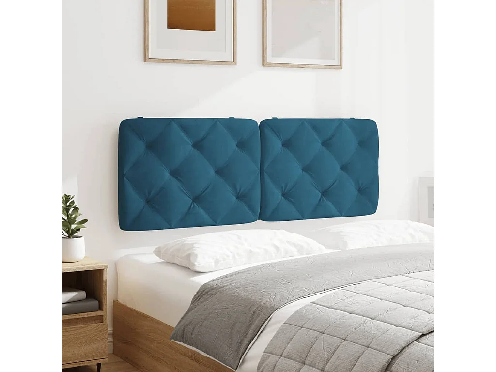 Coussin de tête de lit bleu 120cm velours