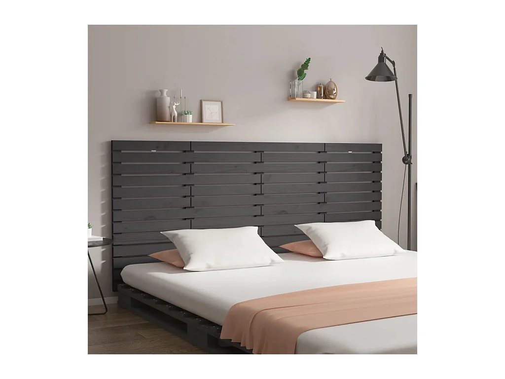 Tête de lit murale Gris 206x3x91,5 Bois massif de pin