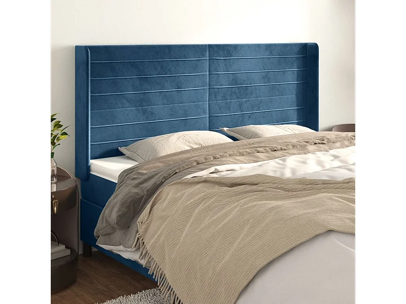 Tête de lit avec oreilles Bleu foncé 183x16x118-128 Velours