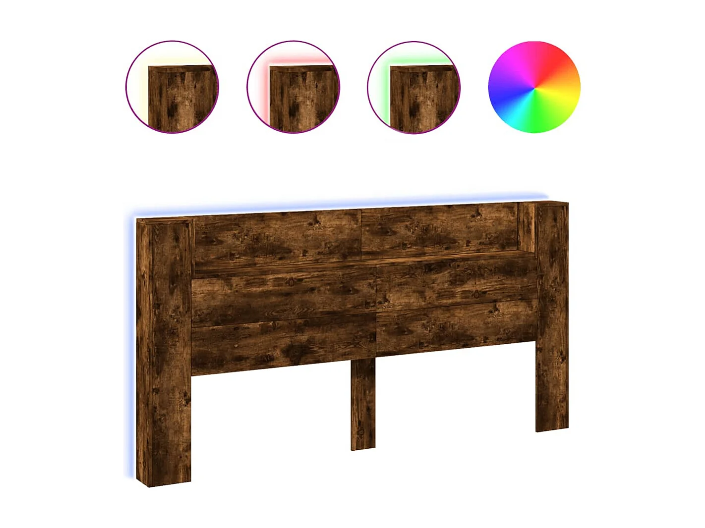 Armoire tête de lit avec LED chêne fumé 200x16,5x103,5