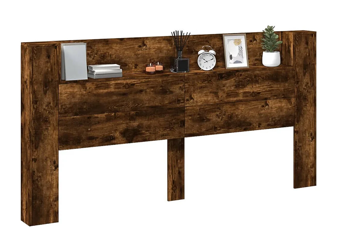 Armoire tête de lit avec LED chêne fumé 200x16,5x103,5