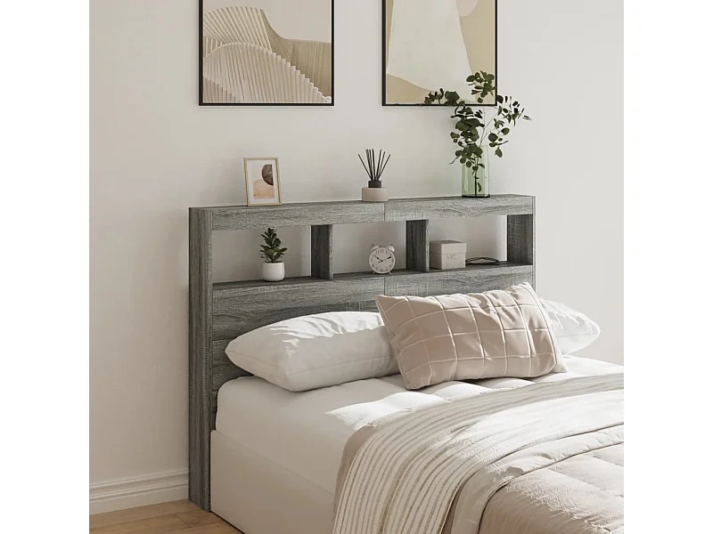 Armoire tête de lit avec LED sonoma gris 140x17x102