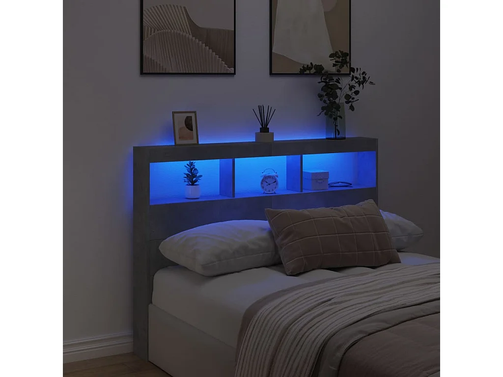 Armoire tête de lit avec LED gris béton 140x17x102