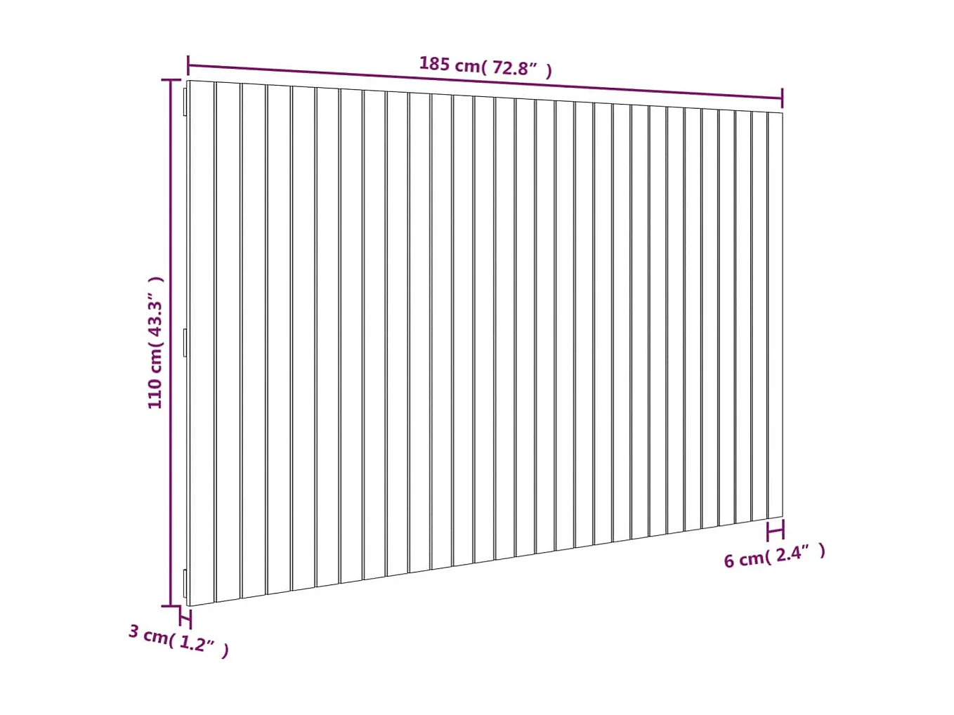 Tête de lit murale Blanc 185x3x110 Bois massif de pin